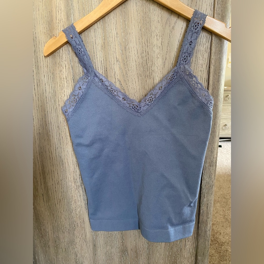 Lace Trim Blue Tank Top - S - Picture 2 of 6